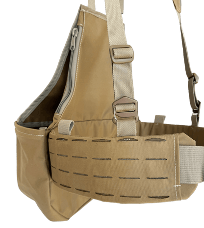 Coyote brown Upland Strap Vest. Tegris reinforced-ergonomic curved- modular Molle Belt.