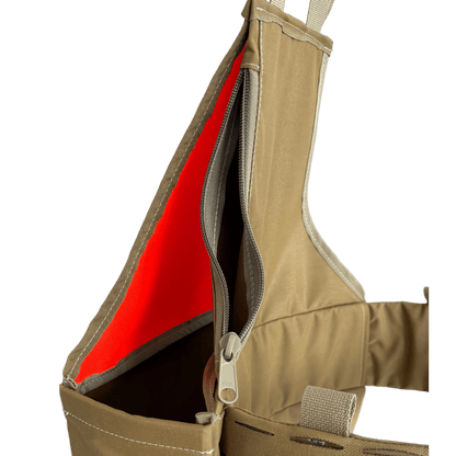 Blaze/Coyote Lightweight Upland Strap Vest. Rear Storage Pocket and Modular Molle Belt.