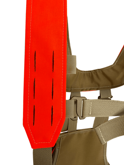 Laser cut molle yoke with anodized aluminum- adjustable sternum strap.